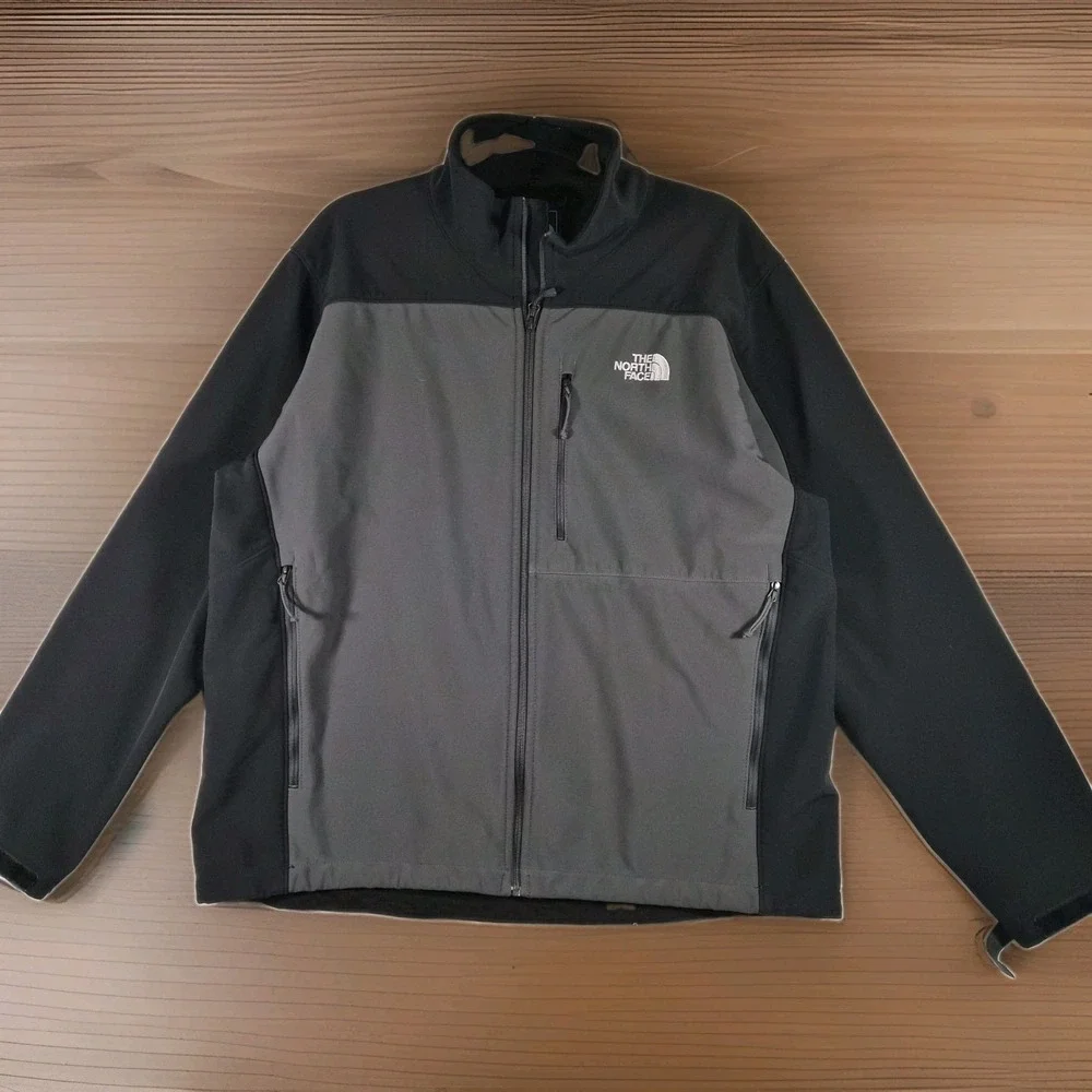 The North Face Men's XL Apex Softshell Jacket Black Gray Full Zip Fleece Lined